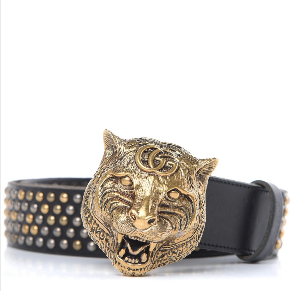 Gucci Calfskin Studded Feline Head Belt
